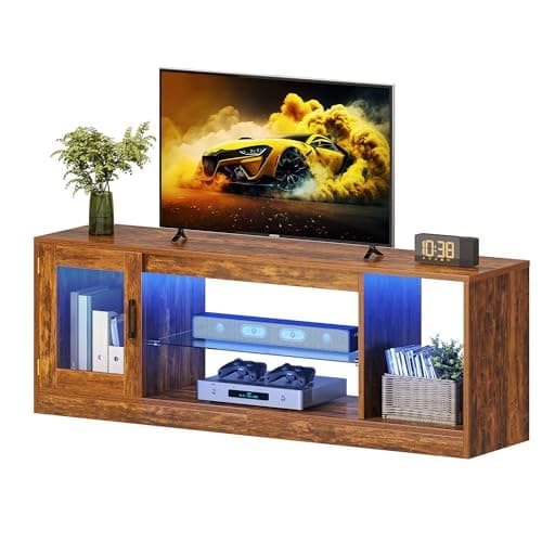 Image of YITAHOME TV Stand Cabinet Unit, 65 Inch TV Unit TV Table Living Room Furniture Modern Style with Open Adjustable Glass Storage Shelves for Living Room, Gaming Entertainment Room, Hallway, Bedroom