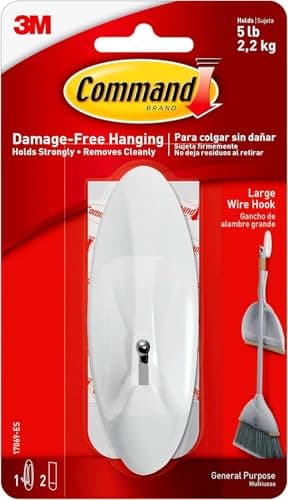 Image of Command Large Wire Hook, White - 1 Hook and 2 Adhesive Strips - Removable and Suitable for Various Surfaces - Damage Free Hanging - Holds up to 2.2kg
