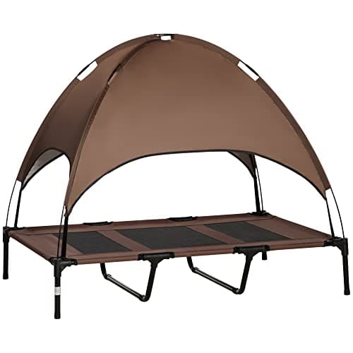 Image of PawHut 122cm Elevated Dog Bed Cooling Raised Pet Cot UV Protection Canopy Coffee