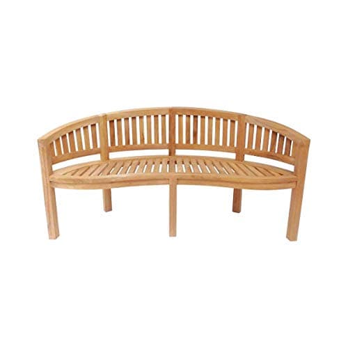 Image of CHARLES BENTLEY Teak Garden Bench, Outdoor Wooden Curved Bench Seats 3, Classic High Back Design with Armrests, Solid Teak Construction, Perfect for Patio, Lawn & Terrace Seating (160x86cm)