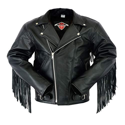 Image of Texpeed Mens Leather Motorcycle Jacket - Fringed Tassels Marlon Brando Touring Motorbike Jacket With Genuine Biker CE Armour (EN 1621-1) Protection Black - L