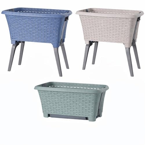 Image of Large Laundry Basket with Folding Legs – Raised Washing Basket Bin with Handles – Sturdy Plastic Laundry Hamper – Space-Saving & No Bending Design – 38L Capacity, 60 x 40 x 60cm (Assorted)