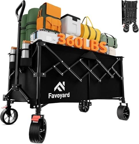 Image of Favoyard 220L Large Capacity Festival Trolley, Heavy Duty Garden Wagon Cart, Folding Camping Trolley with All-Terrain Wheels and Adjustable Handle for Beach Garden Outdoor Camping Shopping, Black