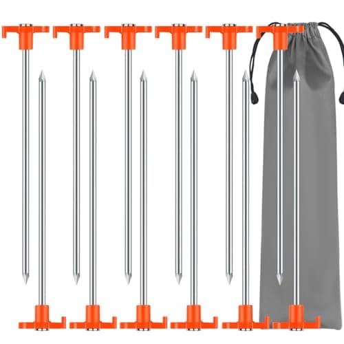 Image of 12-Pack Metal Strong Rock Pegs for Camping and Awning - Heavy Duty with Bag for Tarpaulin, Equipment, Outdoor Use (Orange, 20cm)