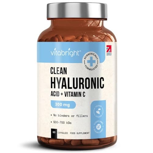 Image of VitaBright Hyaluronic Acid Supplements | 300mg | Sodium Hyaluronate with Vitamin C | Pure Hyaluronic Acid Powder in Veggie Capsules | High Strength Tablets | Nutritional Supplements Made in Britain