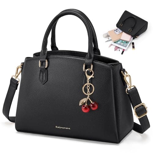 Image of RAINSMORE PU Leather Handbags for Women Top Handle Bag with Detachable Adjustable Shoulder Strap Ladies Handbags Fits 11 Inch Tablet Hand Bag for Work Shopping Daily Use Black