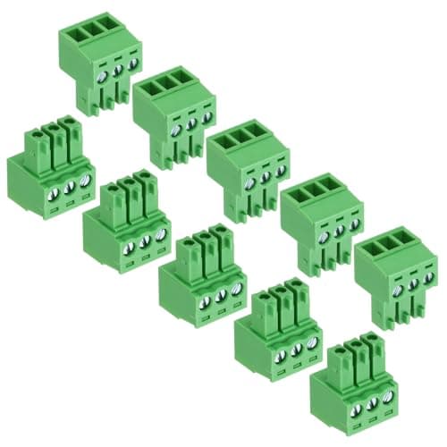 Image of sourcing map 10Pcs PCB Terminal Block, 300V 8A Male 3 Pin 3.5mm Pitch PCB Screw Mount Terminal Block Connector for Industrial Use, Electronic Projects, Green