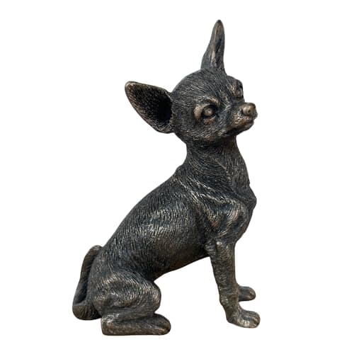 Image of Animal Crackers Sitting Chihuahua figurine sculpted in solid cold cast bronze, home decoration or dog lover gift or collectable, gift boxed