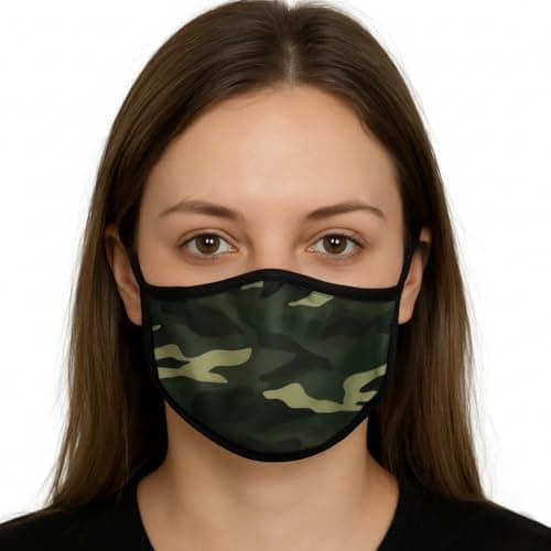 Image of Komonee Adults Face Mask Washable Reusable Trendy Dustproof Green Camo Camouflage Cloth Mouth Cover Covering For Boys Girls Outdoors Indoors Childrens School Protection