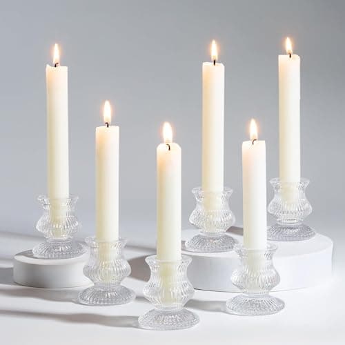 Image of Romadedi Glass Candle Holder for Candlestick - Set of 20 Clear Small Taper Stick Bulk for Table Dinner Living Room Christmas Decoration Wedding Party Centrepiece Advent Modern