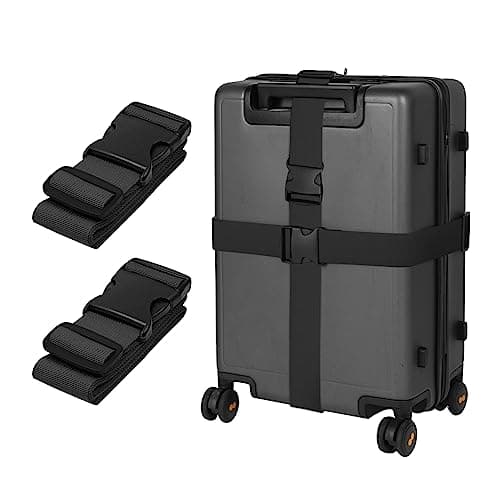 Image of Guangyuan Black Adjustable Suitcase Strap Set of 2, 120-200 cm x 5 cm, Polypropylene, Compatible with Passenger Car, Luggage Strap for Suitcases