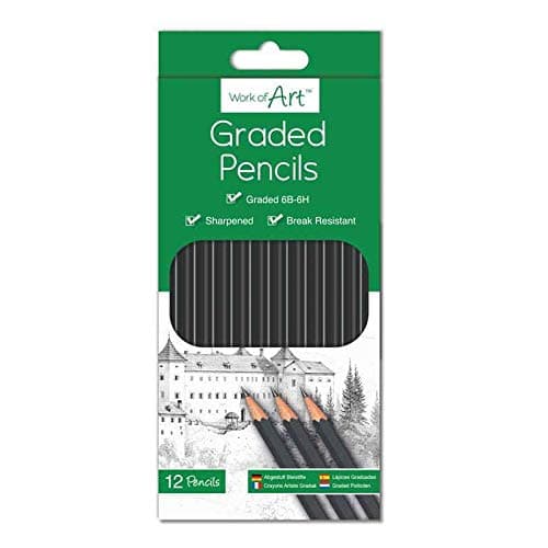 Image of JMS® 12 x Sharpened Graded Drawing Sketching Artist Pencils, Work of Art break resistant (Set of 2)