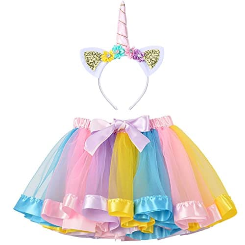 Image of Hifot Rainbow Unicorn Tutu Skirt Girls Unicorn Headband Outfits for Kids Girls Birthday Party Gifts Princess Dress Up Ballet Dance Skirt Set