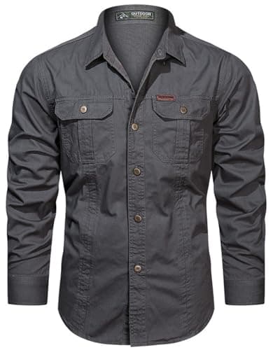Image of PADOLA Men's Shirt Military Cargo Style Tactical Long Sleeve Shirts for Men UK Button Down Outdoor Hiking Overshirts(L,Grey)