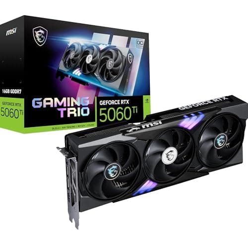 Image of MSI GeForce RTX 5060 Ti 16G GAMING TRIO OC Graphics Card - RTX 5060 Ti GPU, 16GB GDDR7 (28Gbps/128-bit), PCIe 5.0 - TRI FROZR 4 (3 x STORMFORCE FAN) - RGB - HDMI 2.1b, DisplayPort 2.1b