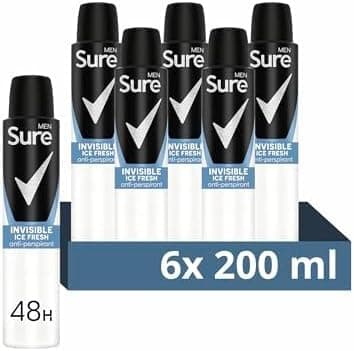Image of Sure Men Invisible Ice Fresh Anti-Perspirant Deodorant Spray, 200ml, Pack of 6