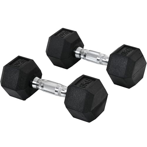Image of HOMCOM 2x6kg Rubber Hex Dumbbell Set Anti-Rolling Free Weights Dumbbells Pair with Knurled Grip for Home Gym Strength Training Exercise