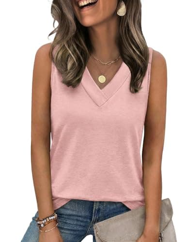 Image of Zeagoo Vest Tops for Women Summer Tops Ladies Sleeveless Casual Tank Tops V Neck Elegant Cami Tank Top Pink M