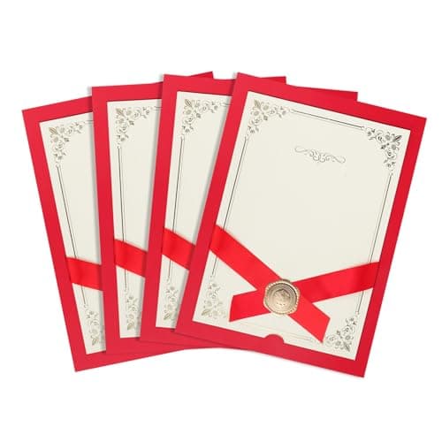 Image of 4 Pcs Blank Certificate Papers with Foil Seals A4 School Graduation Certificate, Employee of The Month Certificate, Sports Certificate, Baptism Certificates, Print Your Own Awards (Red)
