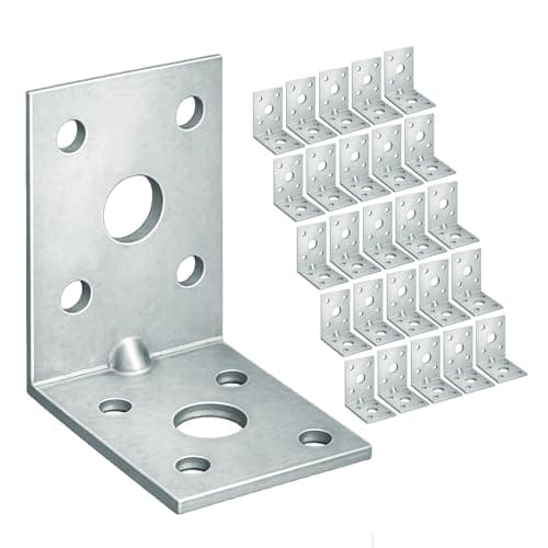 Image of OMIDEAS 25 x Reinforced Angle Brackets (50 x 50 x 35 x 2) Heavy Duty Corner Connecting Braces with Beading Timber Wood Metal Joining Fixing L Galvanised Sheet Connector