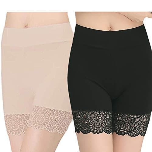 Image of 2 Pairs Womens Basic Long Brief Anti Chafing Cotton Shorts Long Leg Knickers Ladies Soft Boxer Shorts Underwear BK+SK-style1