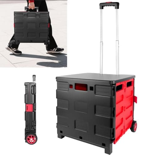 Image of Foldable Utility Cart, Heavy Duty Folding Trolley Box Cart Boot Cart with Telescopic Handle and Rotate Wheels, 35KG Max Capacity Collapsible Utility Trolley Box for Travel and Shopping