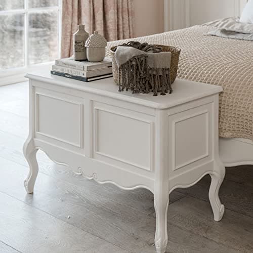 Image of Statement Furniture Juliette French Style Carved Blanket Box Ottoman Storage | 2 Compartments, Lift-up Lid with Metal Mechanism W100cm x D35cm x H60cm (white)