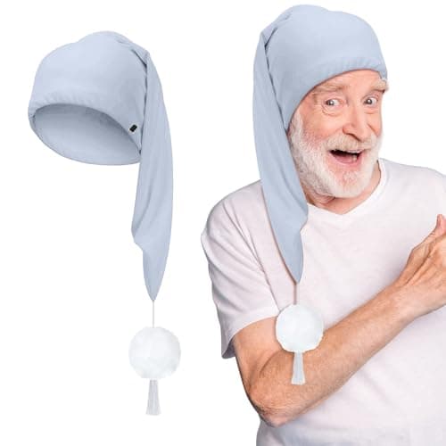 Image of Generisch Unisex Pointed Hat Plaid Sleep Cap Nightdress Accessory Night Cap with Pom Ball Theme Party Costume Party Fancy Dress Christmas Sleeping Hat, 1 blue, One Size