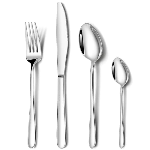 Image of 16 Piece Cutlery Set for 4, NINIROR Stainless Steel Flatware Set - Mirror Polished Dishwasher Safe Silverware Includes Spoons, Knives & Forks - Food-Grade for Home Kitchen Restaurant