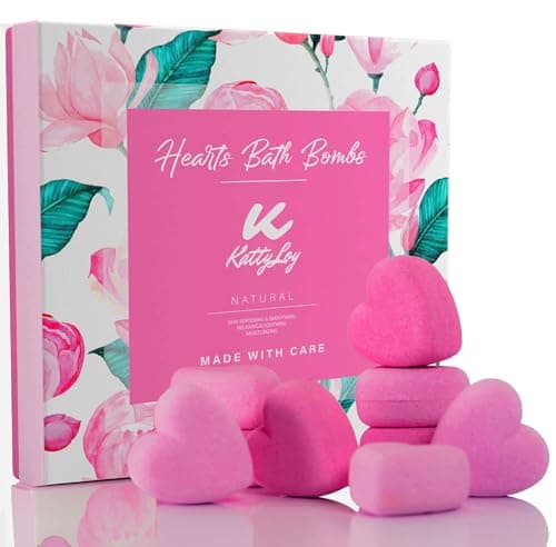 Image of Katty Loy Natural Bath Bombs Heart Set - Rose Lavender Essential Oils Fizzer Moisturizes Dry Skin Bubble Spa Love Gift for Women Girls Teens Her Mum Friend Girlfriend Christmas Stocking Filler