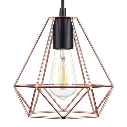 Image of Giggi Rose Gold Cage Metal Basket Ceiling Light Shade, Wrought Iron Ceiling Fitting Light & Industrial Style Ring Light for Indoor and Metal Basket Pendant Light Shade with lamp Shade Reducer Ring