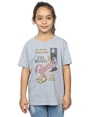 Image of Disney Princess Girls Cinderella Retro Poster T-Shirt 12-13 Years Sport Grey