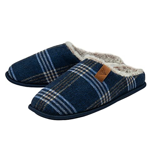 Image of DUNLOP Mens Check Mule Slippers - Navy - UK 10
