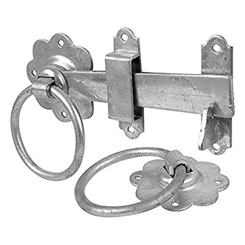 Image of Merriway BH01808 Gate Door Latch Smooth Ring, 150mm (6 inch) -Galvanised, Rustproof, Silver Tone , Grey