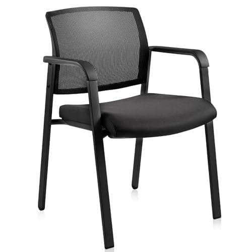 Image of CLATINA Mesh Back Stacking Arm Chairs with Upholstered Fabric Seat and Ergonomic Lumbar Support Stackable Desk Chair for Office School Classroom Church Home Guest Reception Meeting Conference, Black