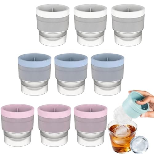 Image of Round Ice Cube Moulds, Reusable Ice Ball Mould, Easy Remove Sphere Moulds, for Party, Home, Bar (9, Blue+Pink+Grey)