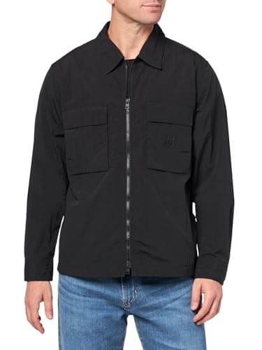 Image of HUGO Men's Nylon Zip Up Overshirt, Black Jade, Medium