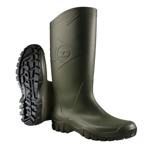 Image of DUNLOP Dane - Unisex Knee High Wellington Rain Boots, Green/Black, Waterproof and Chemical Resistant PVC Work Wellies for Outdoor, Gardening and Leisure Activities - EU40, UK6.5
