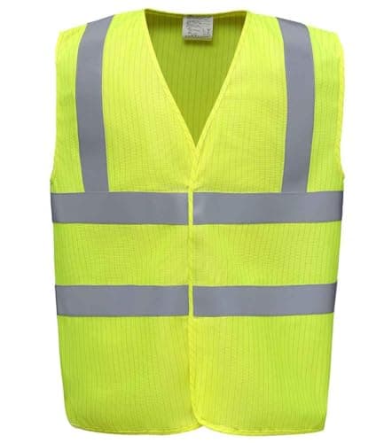 Image of Hi-Vis Anti-Static Flame Retardant Waistcoat | High Visibility Safety Vest with Reflective Tape | Lightweight Protective Workwear for Industrial Use (Yellow, L)