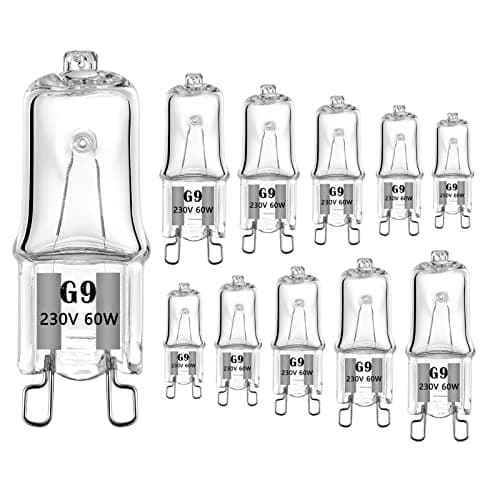 Image of AHEVO G9 Halogen Light Bulbs 60Watt 230Volt Bi-Pin 60W T4 for Chandeliers, Pendants, Cabinet Lights, Landscape Lights, Desk and Floor Lamps, Wall Sconces,Warm White 2700K, Dimmable (10Pack)