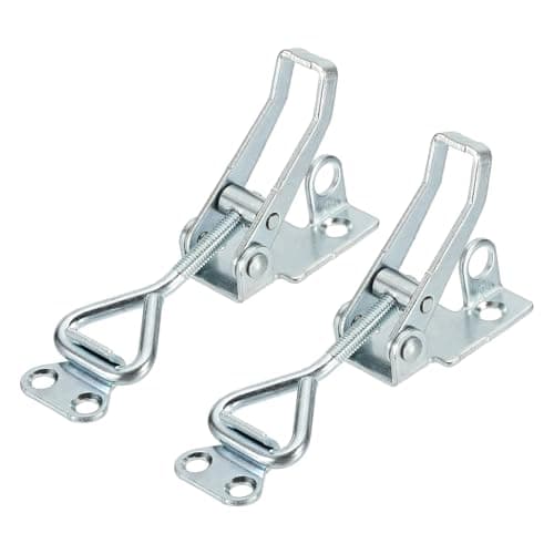 Image of sourcing map 2pcs Adjustable Toggle Clamp M5 x 28mm 220lbs Holding Capacity 4001 Style Quick Release Pull Latches Clamps Hasp with Lock Hole for Smoker Lid Jig Tool Box Case, Silver