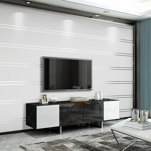 Image of Trafagala Luxury Nordic Modern Cream White Horizontal and Vertical Stripes Embossed Non-Woven Wallpaper Living Room Bedroom Adults Background Hallway Lounge Kitchen Wallpaper