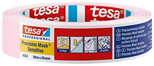 Image of tesa UK 43330001801 Precision Sensitive, Razor Sharp Edge and Low Tack Masking Tape for Indoor Painting and Decorating, Residue Free Removal, 50 m x 25 mm, 25mm, Clear