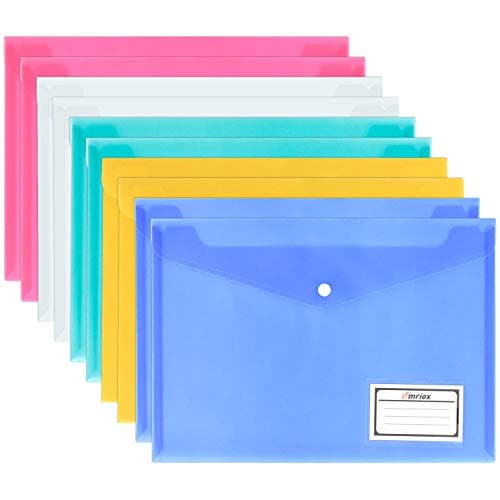 Image of Wallets - 10 Pack A4 Folders Document Files Envelope - Plastic Popper With Label Pocket and Snap Button for School Office Homework Travel, Assorted Colours
