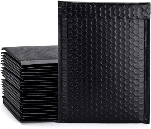 Image of Bubble Mailers 100 Pack, Metallic Foil Bubble Mailer Waterproof Self Seal Shipping Gold Silver Black or Pink, Padded Envelopes for Mailing Packaging (Black, 140x175mm)