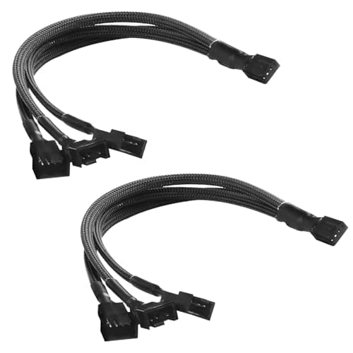 Image of GEU 2 Pack Fan Splitter Cables PWM 4 Pin Fans Extension Cable 30cm Braided Y Fan Splitter Adapter Cable 1 to 3 for Computer PC Chassis Expand CPU Cooler