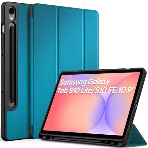 Image of EasyAcc Case for Samsung Galaxy Tab S9 FE 10.9 inch/S9 11 inch 2023 with S Pen Holder - Ultra Thin with Auto Wake/Sleep Function Stand Function Slim PU Leather Protective Case, Peacock Blue