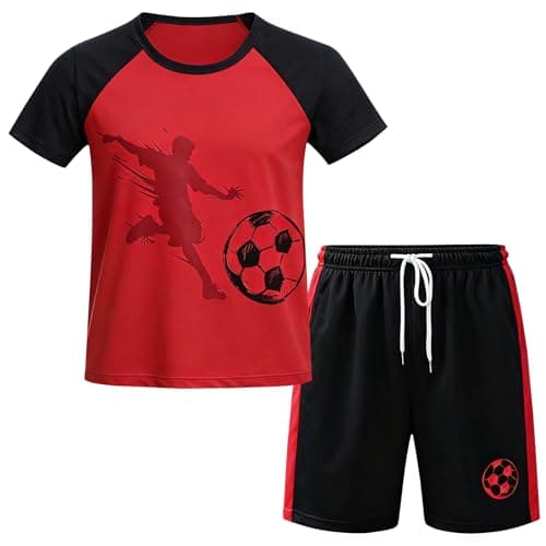 Image of Boys T Shirt & Shorts Kits, Kids Football Training Suit Shorts and T-Shirt Set, School PE Tracksuit, Active Uniform Jersey, Sports Clothing Sets, Children Gym Outfits Costume for Age 7-8 Years Black
