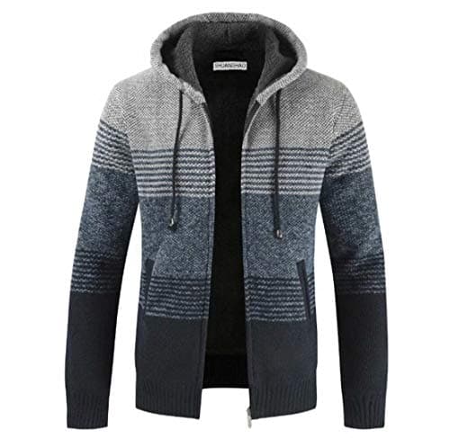 Image of Shuanghao Men's Hoodie Knitwear Classic Autumn Winter Thick Warm Fleece Sweater Jacket - Long Sleeve Knitted Hoodie Cardigan Coat - Perfect Hommes Sweater for Chill Season (M, Alight Gray)
