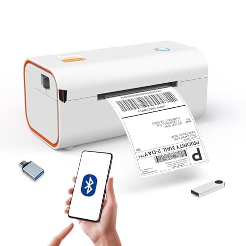 Image of Yinleader Thermal Shipping Label Printer Bluetooth/USB, Thermal Printer 4x6, Postage Label Printer for Business, Compatible with Amazon, Royal Mail, Shopify, Ebay, DHL, DPD, Evri, UPS - White